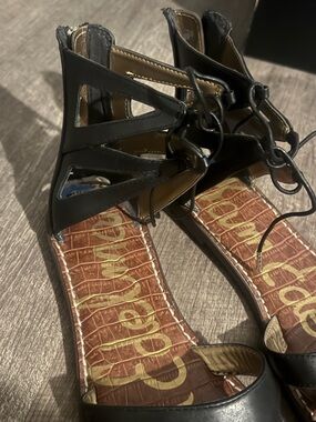 Sam Edelman Black Lace-Up Gladiator Sandals with Brown Branded Insole